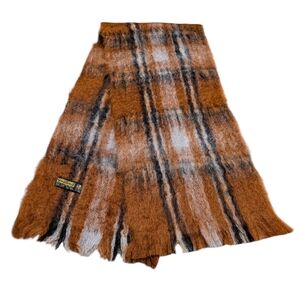 Mohair Plaid Brown Black and White Scarf